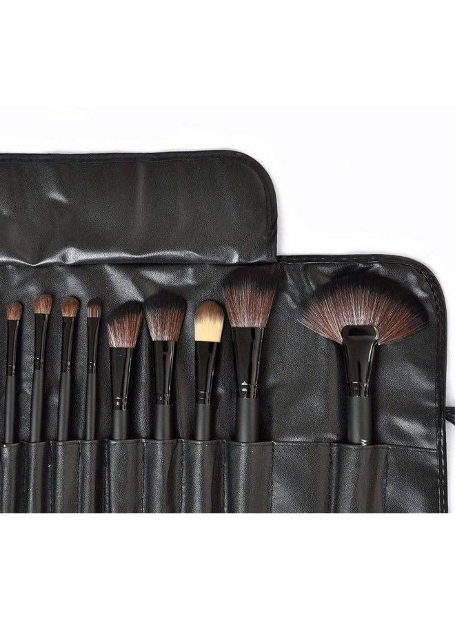 Professional Wood Make Up Brushes Sets With Leather Storage Pouch (Pack Of 24)