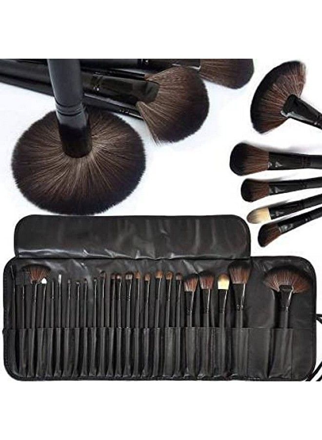 Professional Wood Make Up Brushes Sets With Leather Storage Pouch (Pack Of 24)