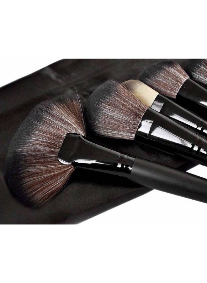 Professional Wood Make Up Brushes Sets With Leather Storage Pouch (Pack Of 24)