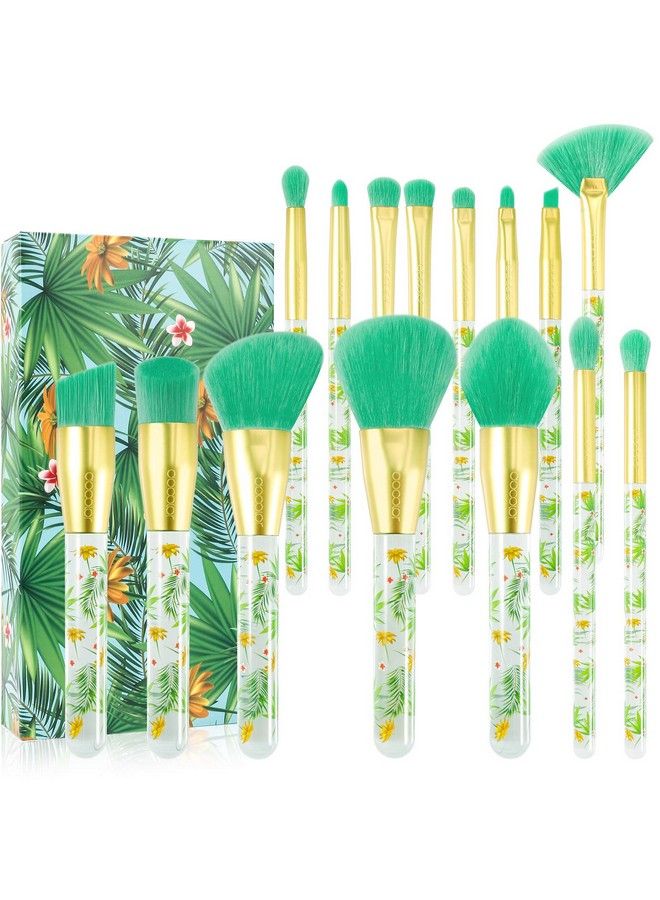 Tropical Makeup Brushes Docolor 14 Pieces Professional Makeup Brushes Set Premium Synthetic Kabuki Foundation Blending Contour Face Powder Mineral Eyeshadow Make Up Brushes Set