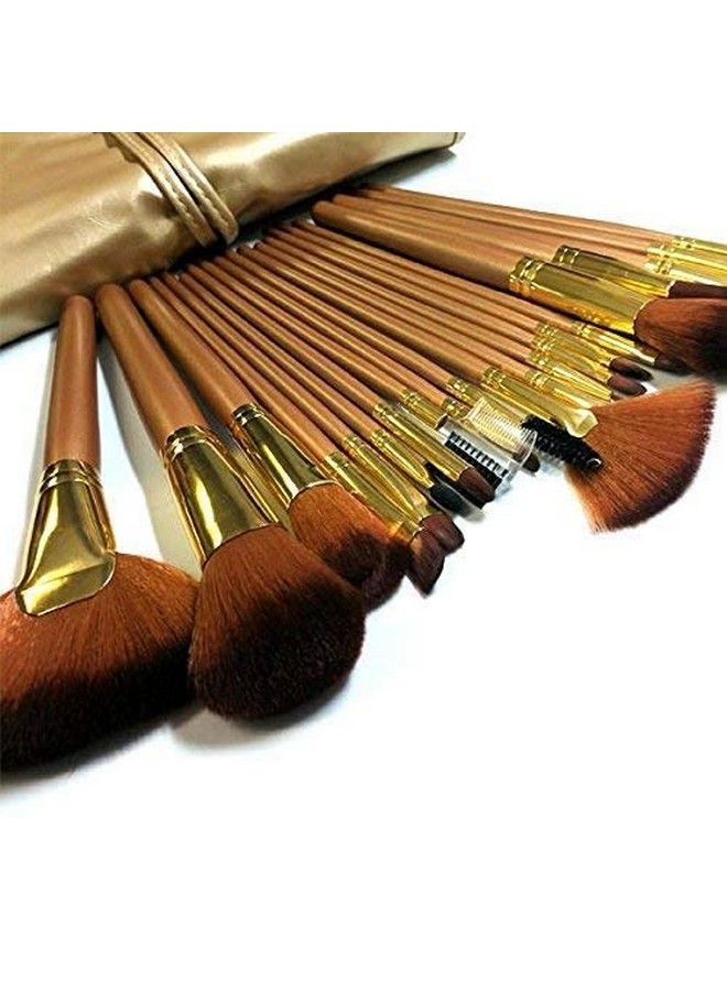 Natural Cosmetic Brush Set With Pouch Case (Pack Of 24) Golden