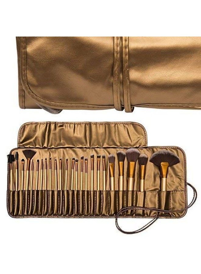 Natural Cosmetic Brush Set With Pouch Case (Pack Of 24) Golden