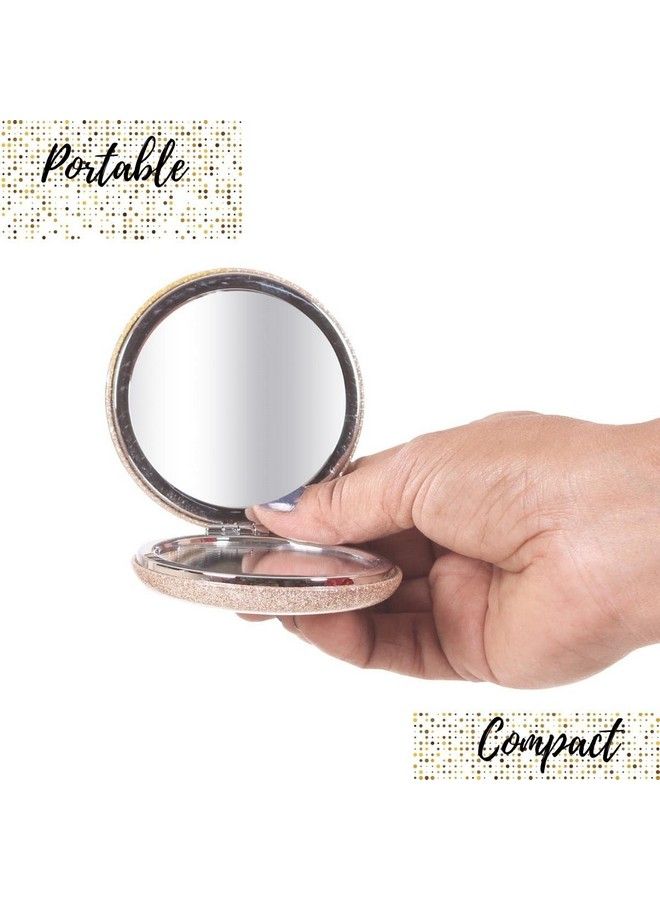 Small Double Sided Foldable Purse Mirror For Women Round Magnifying Hand Mirror For Makeup Handy Compact Design Travel Mirror_Rose Gold