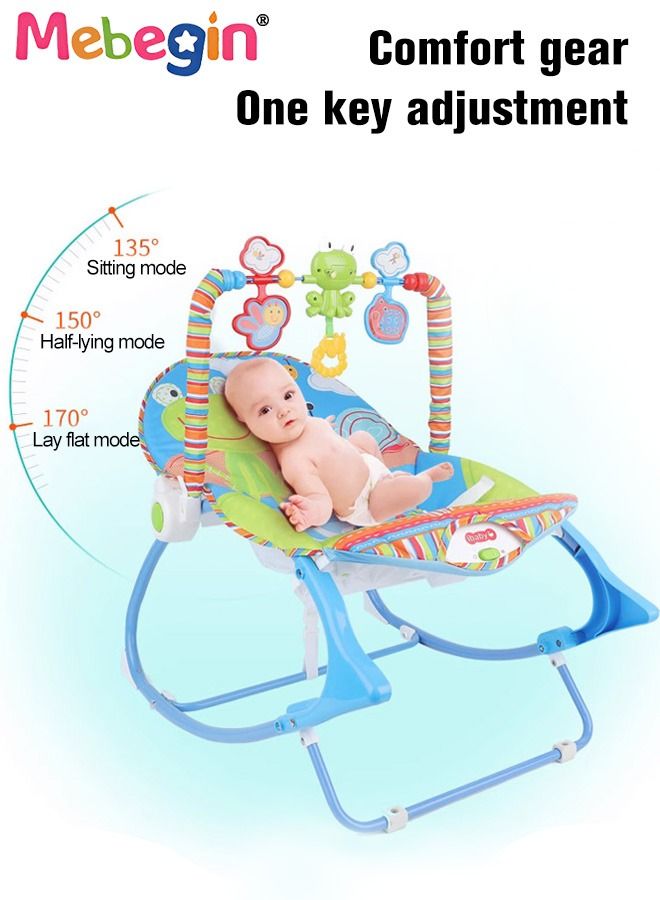 2 In 1 Baby Bouncer Chair with Removable Toy Bar, Washable Cushion and Non-slip Base, Adjustable Infant-to-Toddler Rocker with Music and Soothing Vibration Button, Newborn Essentials