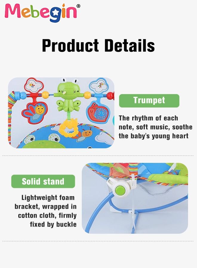 2 In 1 Baby Bouncer Chair with Removable Toy Bar, Washable Cushion and Non-slip Base, Adjustable Infant-to-Toddler Rocker with Music and Soothing Vibration Button, Newborn Essentials