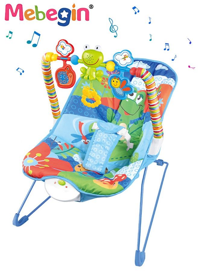 2 In 1 Baby Bouncer Chair with Removable Toy Bar, Washable Cushion and Non-slip Base, Adjustable Infant-to-Toddler Rocker with Music and Soothing Vibration Button, Newborn Essentials