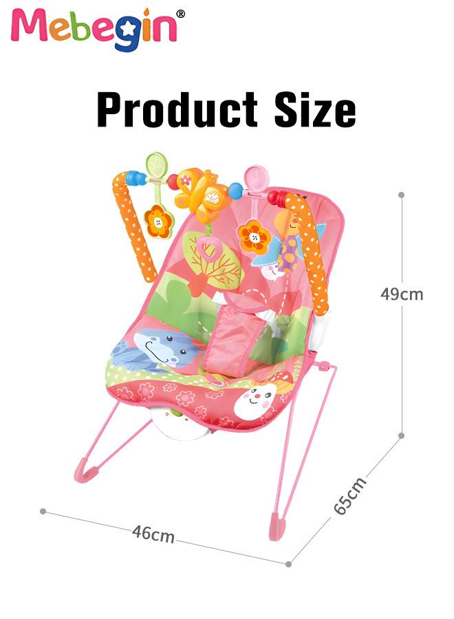 2 In 1 Baby Bouncer Chair with Removable Toy Bar, Washable Cushion and Non-slip Base, Adjustable Infant-to-Toddler Rocker with Music and Soothing Vibration Button, Newborn Essentials