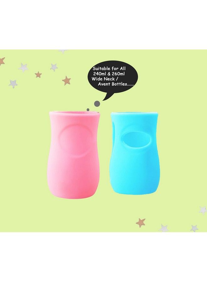 Baby Feeding Glass Bottle Protection Silicone Cover Sleeve Holder Suitable For Wide Neck Avent Feeder; Protector Cover For Babies (Wide Neck 240260Ml 8Oz Pink & Blue)