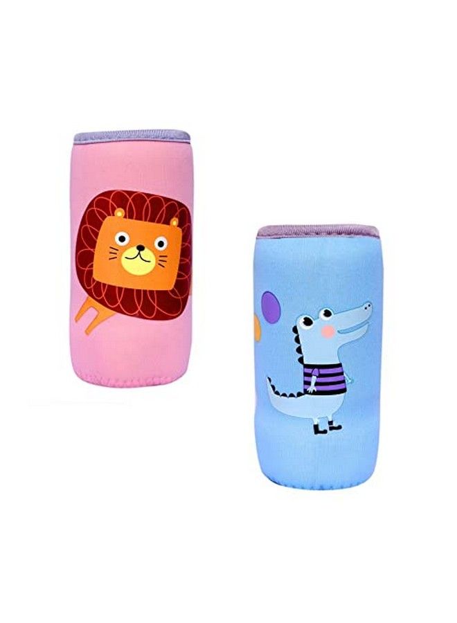 Adjustable Reusable Stretchable Baby Feeding Bottle Cover Sleeves Cartoon Prints With Holding Strap Suitable For 120Ml 220Ml 240Ml Slim Neck Feeding Milk Water Feeder Bottles(Pack Of 2;Crli)