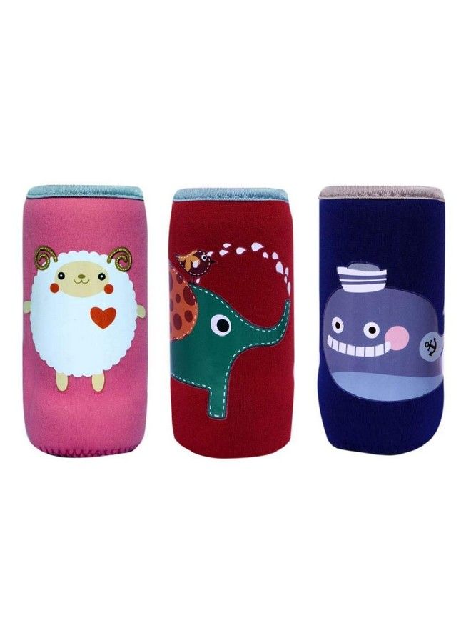 The Cheeky Kidzz Cute Animated Patterned Soft Stretchable Baby Feeding Bottle Cover With Easy To Hold Strap For 120Ml 150Ml 240Ml (Pack Of 3)