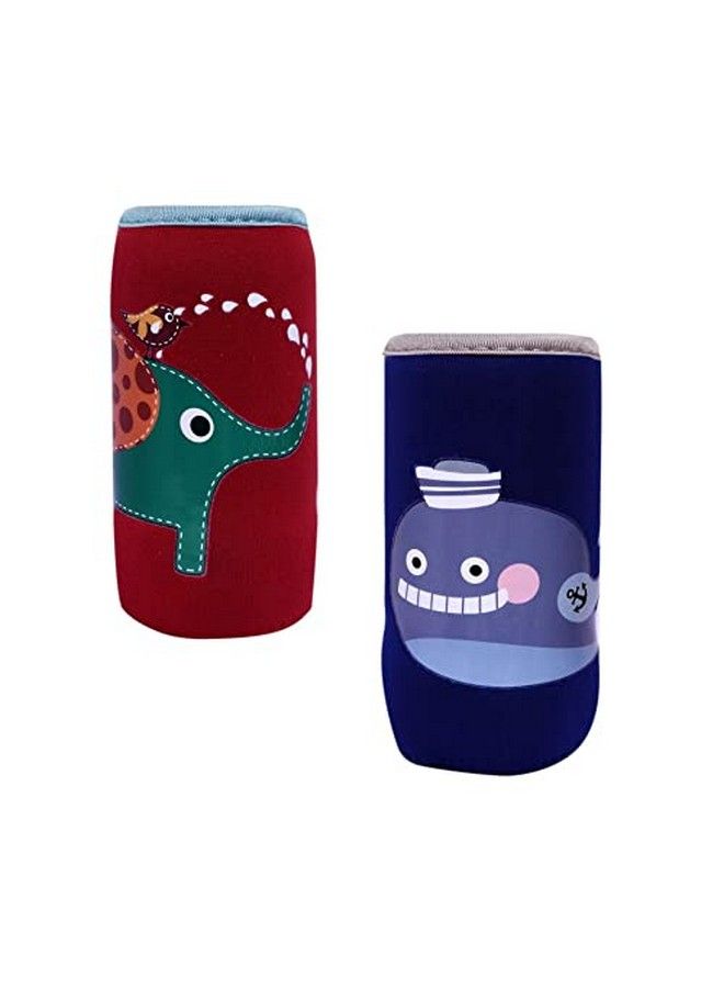 Adjustable Reusable Stretchable Baby Feeding Bottle Cover Sleeves Cartoon Prints With Holding Strap Suitable For 120Ml 220Ml 240Ml Slim Neck Feeding Milk;Water Feeder Bottles(Pack Of 2;El Wh)