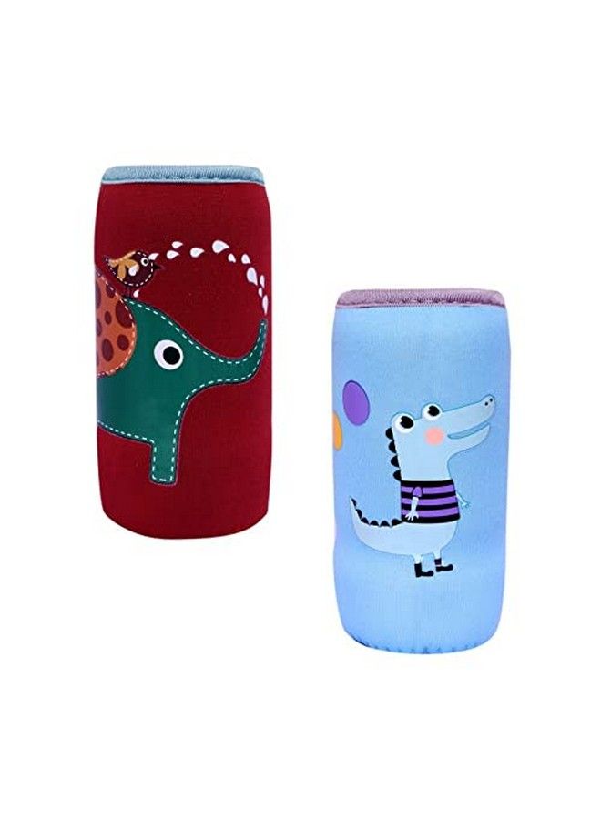 Adjustable Reusable Stretchable Baby Feeding Bottle Cover Sleeves Cartoon Prints With Holding Strap Suitable For 120Ml 220Ml 240Ml Slim Neck Feeding Milk Water Feeder Bottles(Pack Of 2;Elcr)