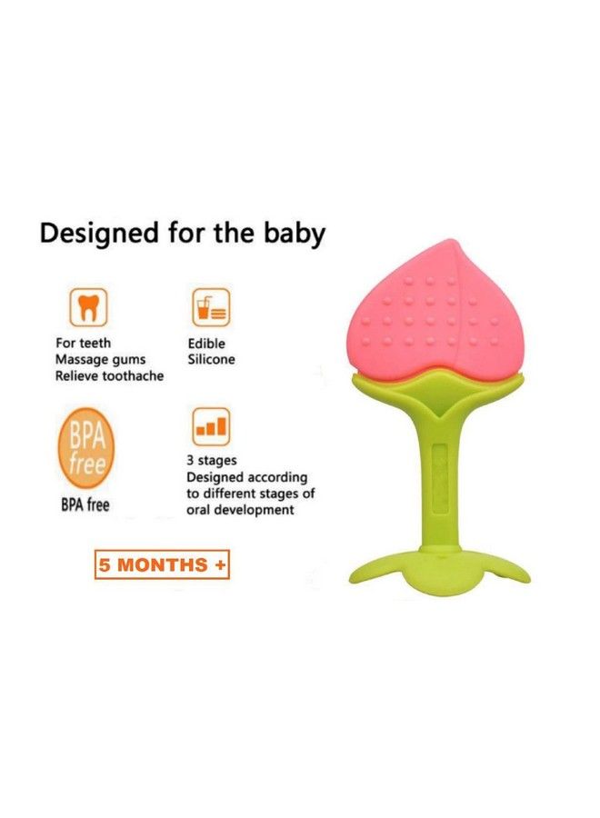 Baby Soft Silicone Fruit Shaped Teether Teething Toys With Key Shaped Teether And Baby Silicone Spoon Feeding Bottle Feeder (Design 103)