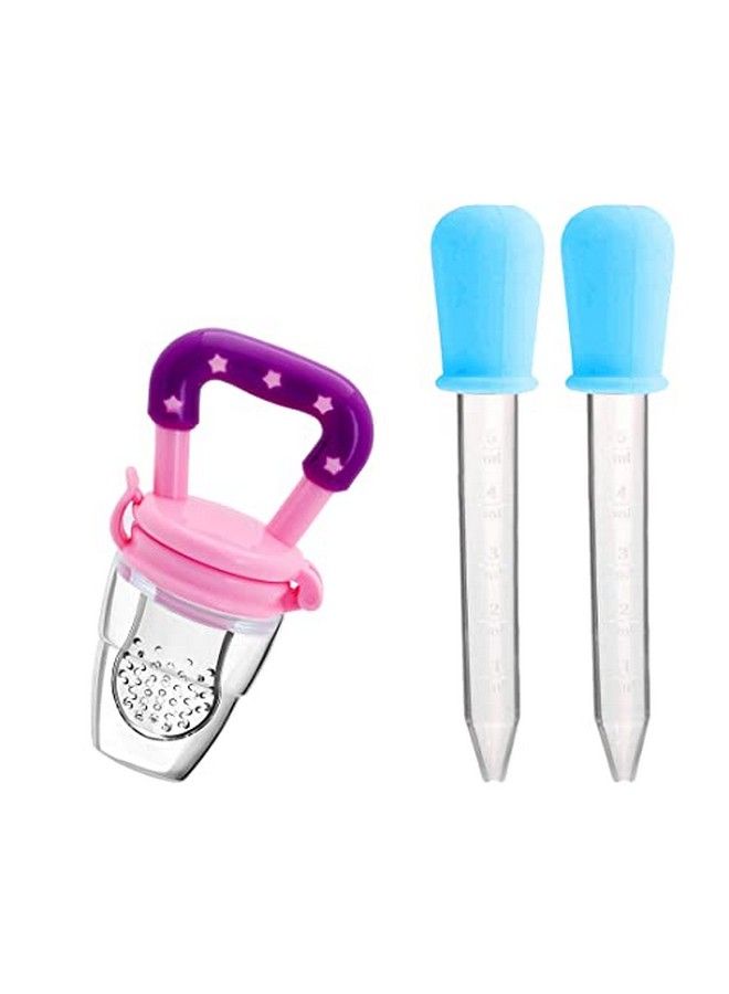 Baby Fresh Fruit Vegetable Food Nibbler Rattle Silicone Teether With Baby Medicine Droppers 5 Ml Feeder For Babies Toddlers Infants (Design 2)