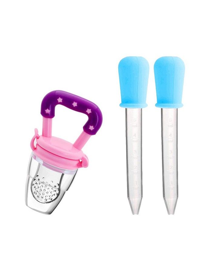 Baby Fresh Fruit Vegetable Food Nibbler Rattle Silicone Teether With Baby Medicine Droppers 5 Ml Feeder For Babies Toddlers Infants (Design 2)