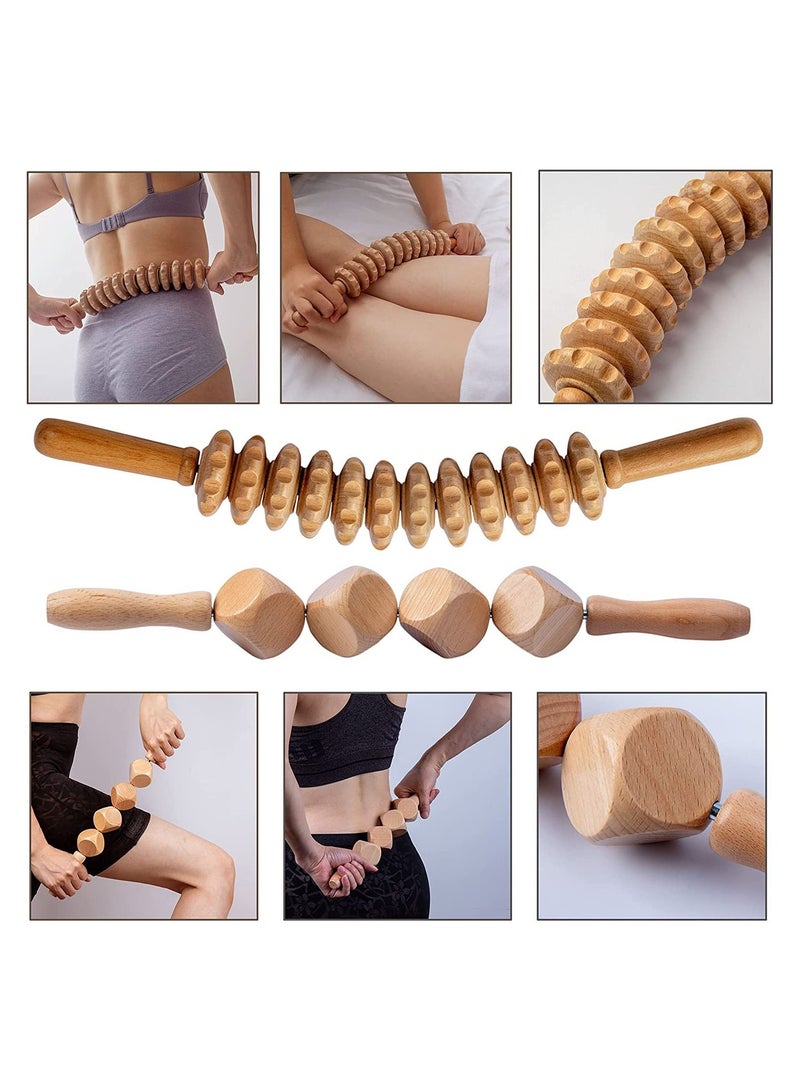 5 In 1 Wood Therapy Massage Tools Maderoterapia Kit Wood Therapy Set Lymphatic Drainage Massager Wooden Gua Sha Tools Wooden Massager Roller Rope For Body Shaping Anti Cellulite