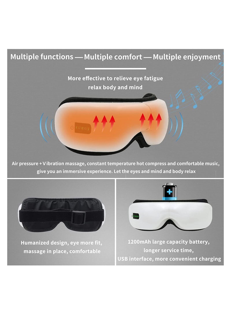 Foldable Eye Massager with Heat, Compression, Air Pressure & Vibration Massage to Relieve Eye Fatigue 5 Modes Adjustable, Eye Massager with Bluetooth Music, USB Rechargeable