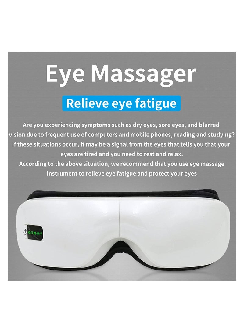 Foldable Eye Massager with Heat, Compression, Air Pressure & Vibration Massage to Relieve Eye Fatigue 5 Modes Adjustable, Eye Massager with Bluetooth Music, USB Rechargeable