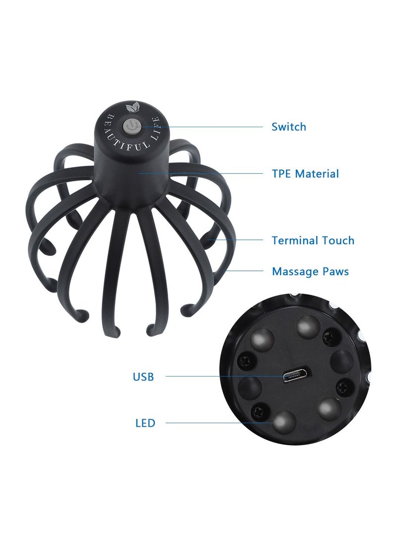 Electric Octopus Claw Head Massager Scalp Therapeutic Head Scratcher Relief Stress Fatigue Vibration Bluetooth Hair Stimulation