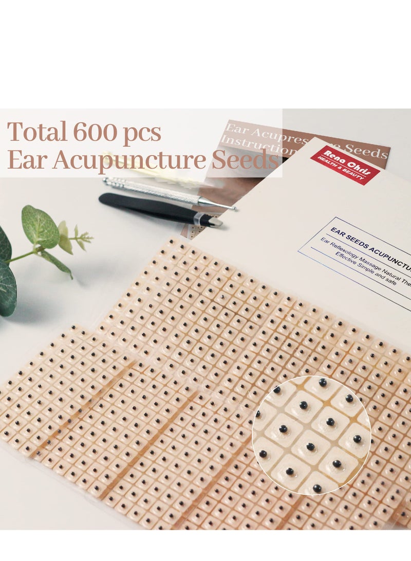 Multi-Condition Ear Seeds Acupuncture Kit, Facial Reflexology Tools, with Acupuncture Ear Press Seeds 600Pcs, Acupuncture Pen, Tweezers