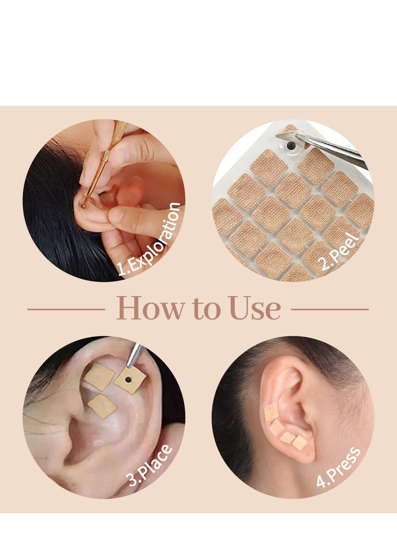 Multi-Condition Ear Seeds Acupuncture Kit, Facial Reflexology Tools, with Acupuncture Ear Press Seeds 600Pcs, Acupuncture Pen, Tweezers