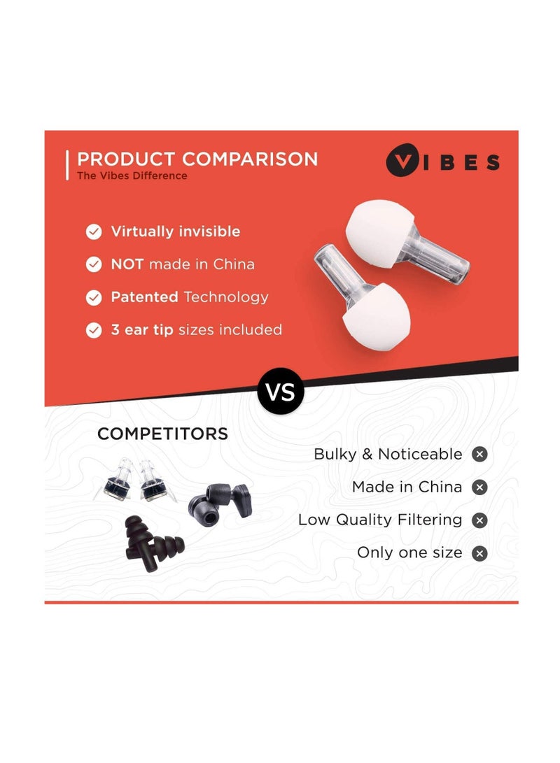 Vibes Acoustic Filter Ear Plugs - High Fidelity Decibel Reducing EarPlugs for Music Concerts, Festivals, Motorcycling - Hearing Protection for Tinnitus & Autism Sensory Processing Disorders