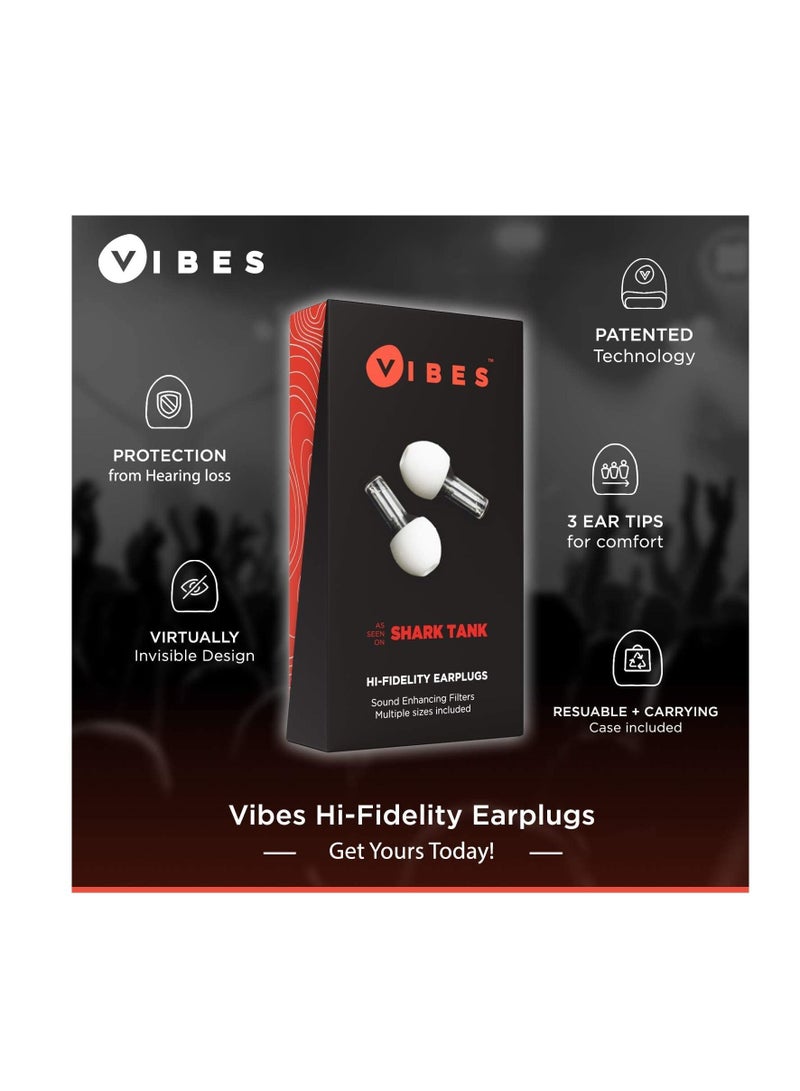 Vibes Acoustic Filter Ear Plugs - High Fidelity Decibel Reducing EarPlugs for Music Concerts, Festivals, Motorcycling - Hearing Protection for Tinnitus & Autism Sensory Processing Disorders