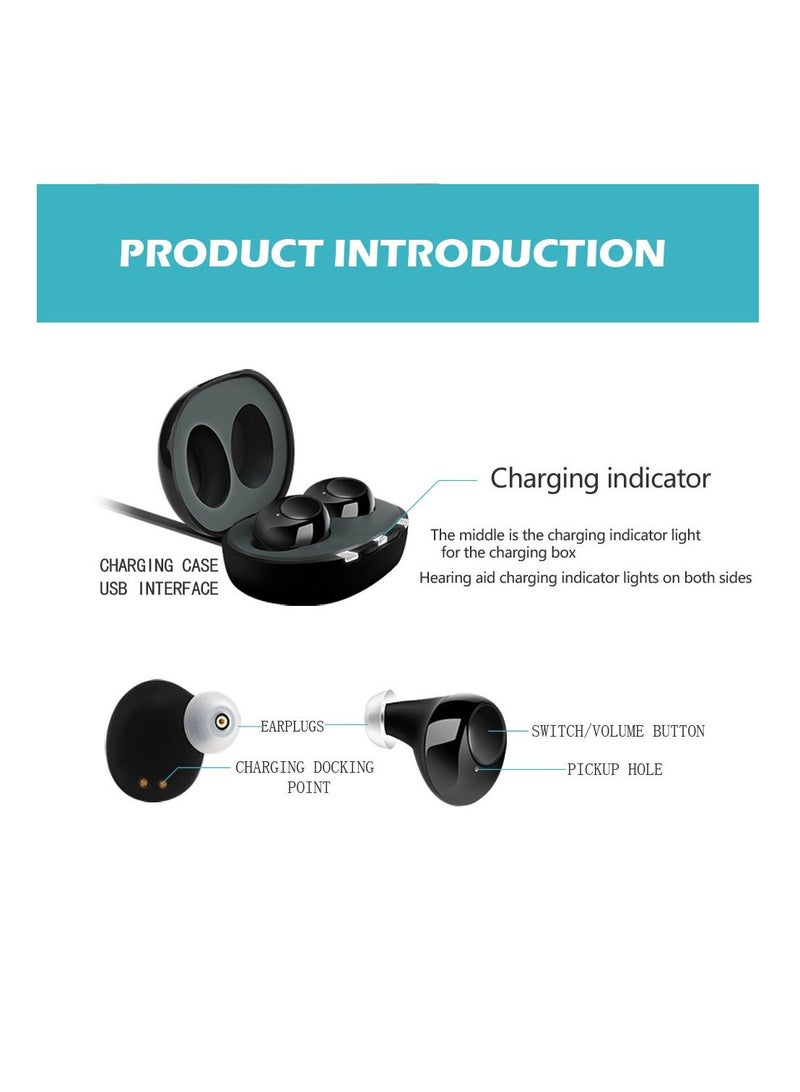 Rechargeable Hearing Amplifier Digital Adjustable Tone for Young & Elderly Hearing Loss Sound Amplifier Voice Enhancer Hearing Aids with Charging Box