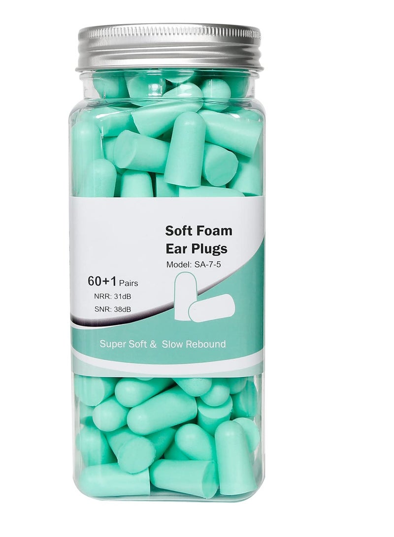 Ultra Soft Foam Earplugs Sleep 60 Pairs 38dB Noise Reduction Ear Plugs for Sleeping Work Travel and Shooting