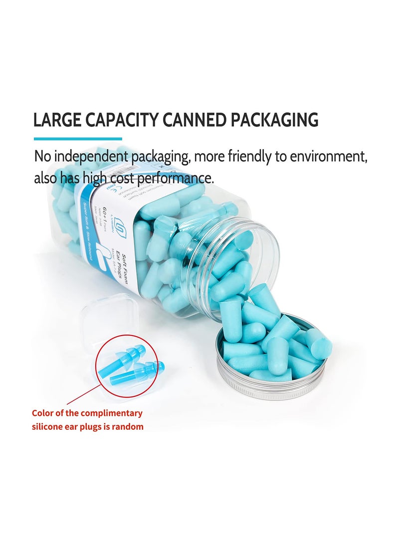 Pack Of 60 Ultra Soft Foam Earplugs 60 Pairs, Lake Blue