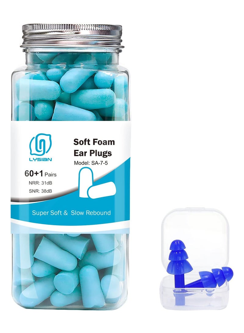 Pack Of 60 Ultra Soft Foam Earplugs 60 Pairs, Lake Blue