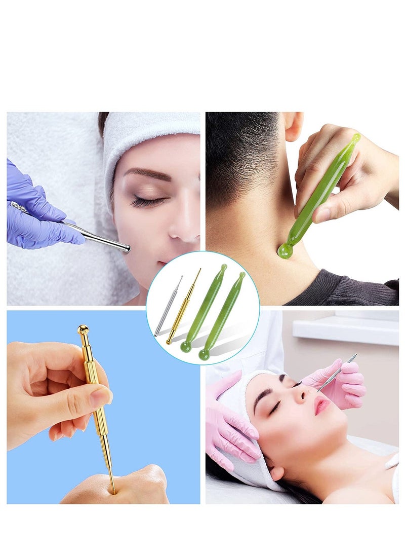 Massage Tools Acupuncture Pen Self Gua Sha Pointing with Silver Stainless Steel Ear Point Gold Double Headed 4PCS