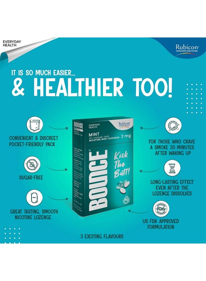 Bounce Nicotine Mini Lozenge 2 Mg Mint Flavour Sugar Free Usfda Approved Helps Quit Smoking 30 Packs Of 10 Lozenges