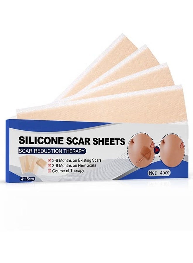 4PCS Professional Silicone Scar Sheets,Soft Silicone Gel Scar Tape Painless Silicone Tape Roll Effective Silicone Scar Removal Strips Sheets for C-Section & Keloid Surgery, Burn, Acne