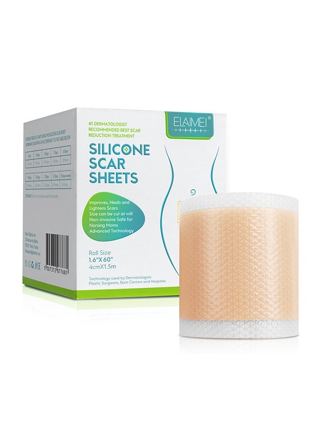 Silicone Scar Sheets 4cm*1.5m,Soft Silicone Gel Scar Tape Painless Silicone Tape Roll Effective Silicone Scar Removal Strips Sheets for C-Section & Keloid Surgery, Burn, Acne