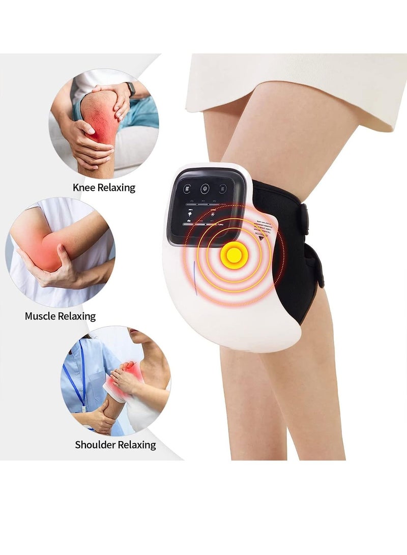 Knee Massager With Heat For Pain Relief Electric Cordless Vibration Knee Massage Device With Kneading For Arthritis and Joint Circulation Warmer Rechargeable White