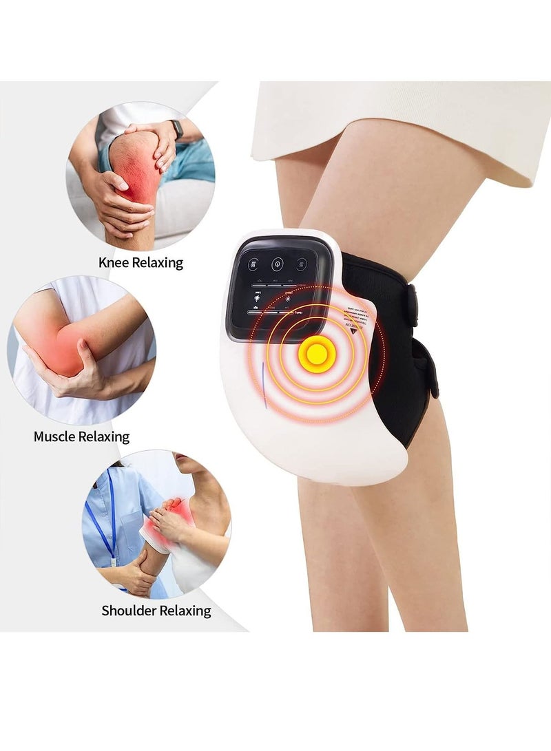 Knee Massager With Heat For Pain Relief Electric Cordless Vibration Knee Massage Device With Kneading For Arthritis and Joint Circulation Warmer Rechargeable White