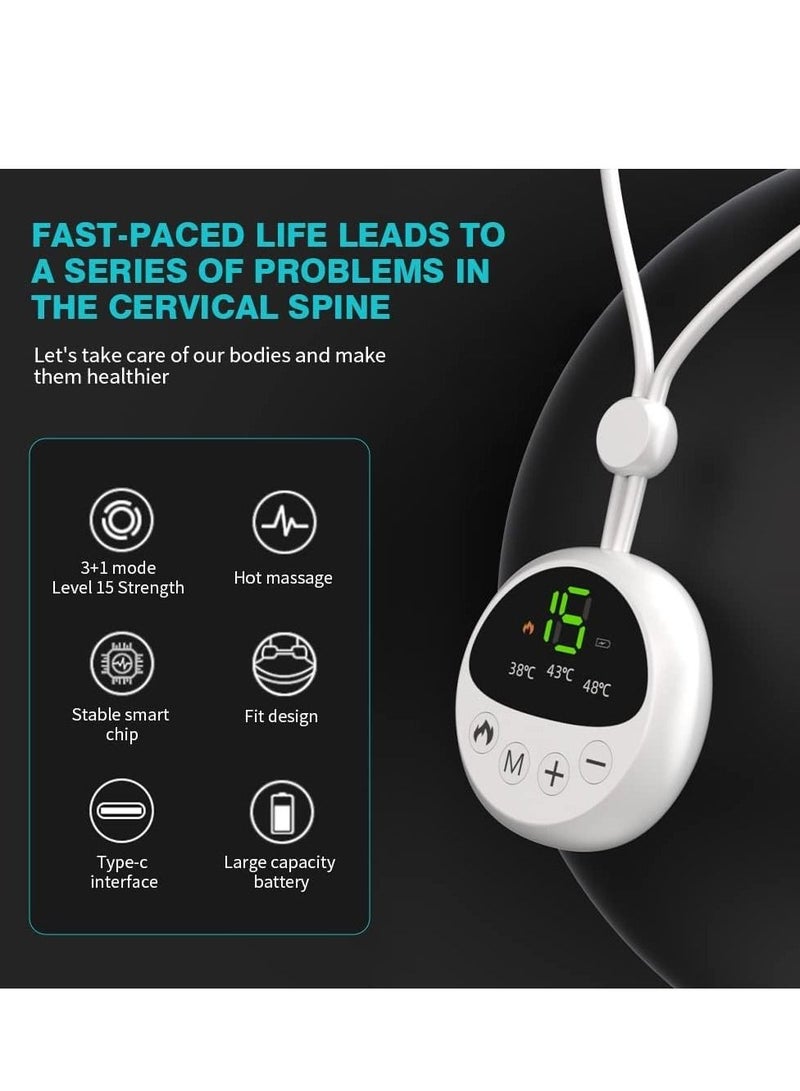 Neck Massager, EMS Pulse Hot Compress Cervical Spine Massager/Portable Pendant Shoulder Neck Hanging Neck Protector Physiotherapy Device/USB Multi-Mode Massager, Suitable for Everyone