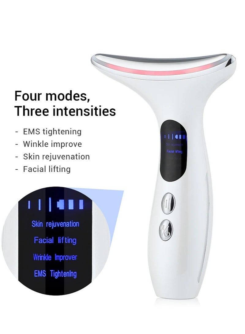 Double Chin Therapy Facial Lifting Vibration Neck Massager Neck Face Massager, Electric Face and Neck Lifting Face Contouring Tool with 3 Colors of LED, Beauty Device to Lift and Tighten Sagging Skin