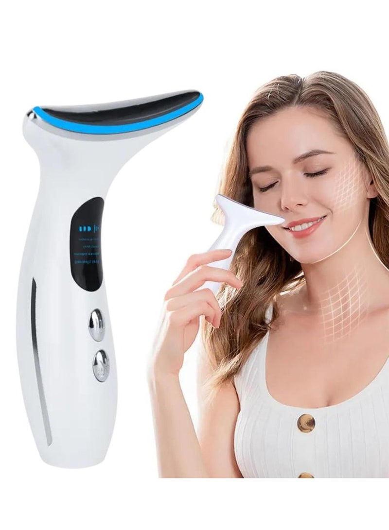 Double Chin Therapy Facial Lifting Vibration Neck Massager Neck Face Massager, Electric Face and Neck Lifting Face Contouring Tool with 3 Colors of LED, Beauty Device to Lift and Tighten Sagging Skin