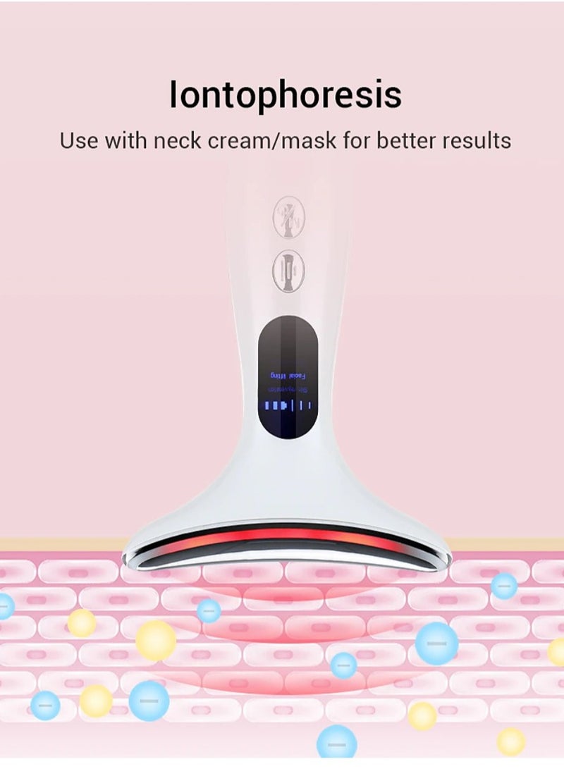 Double Chin Therapy Facial Lifting Vibration Neck Massager Neck Face Massager, Electric Face and Neck Lifting Face Contouring Tool with 3 Colors of LED, Beauty Device to Lift and Tighten Sagging Skin