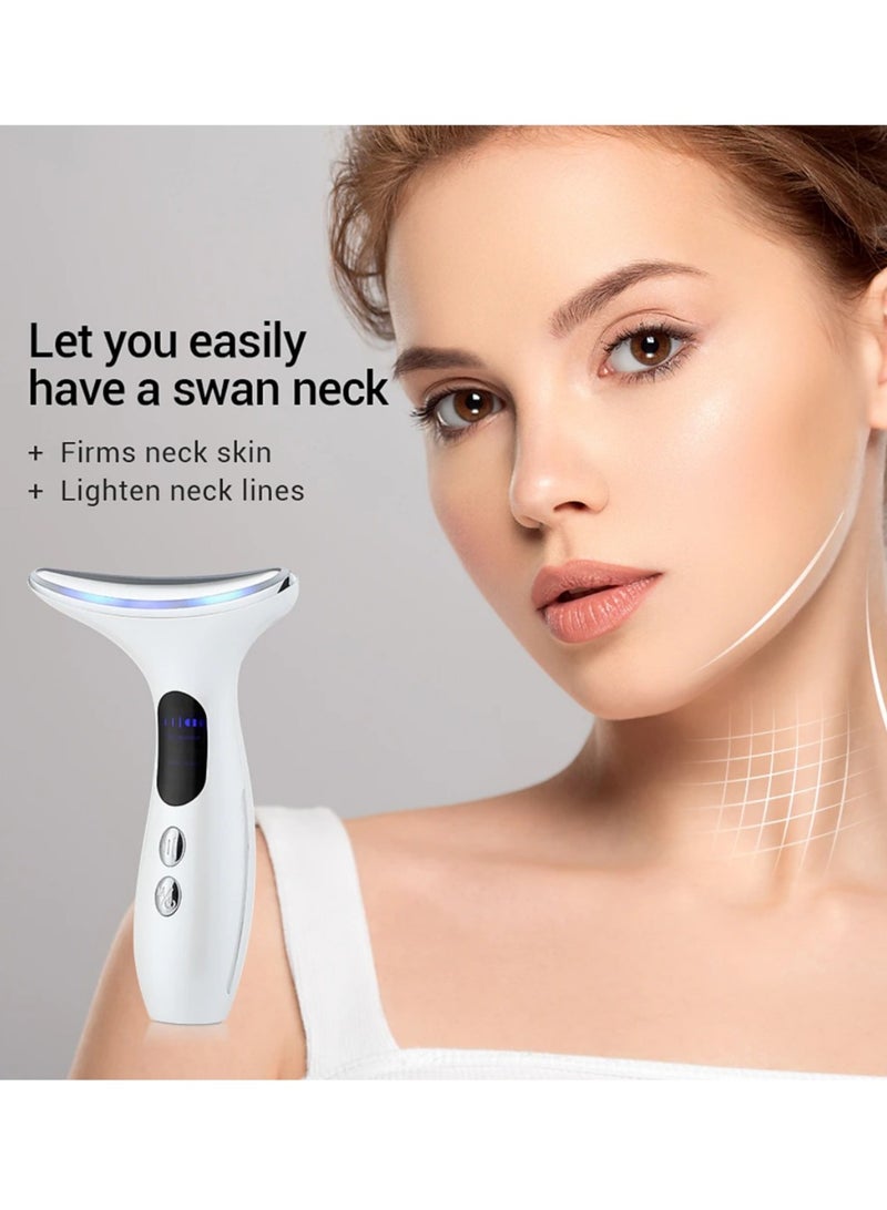 Double Chin Therapy Facial Lifting Vibration Neck Massager Neck Face Massager, Electric Face and Neck Lifting Face Contouring Tool with 3 Colors of LED, Beauty Device to Lift and Tighten Sagging Skin