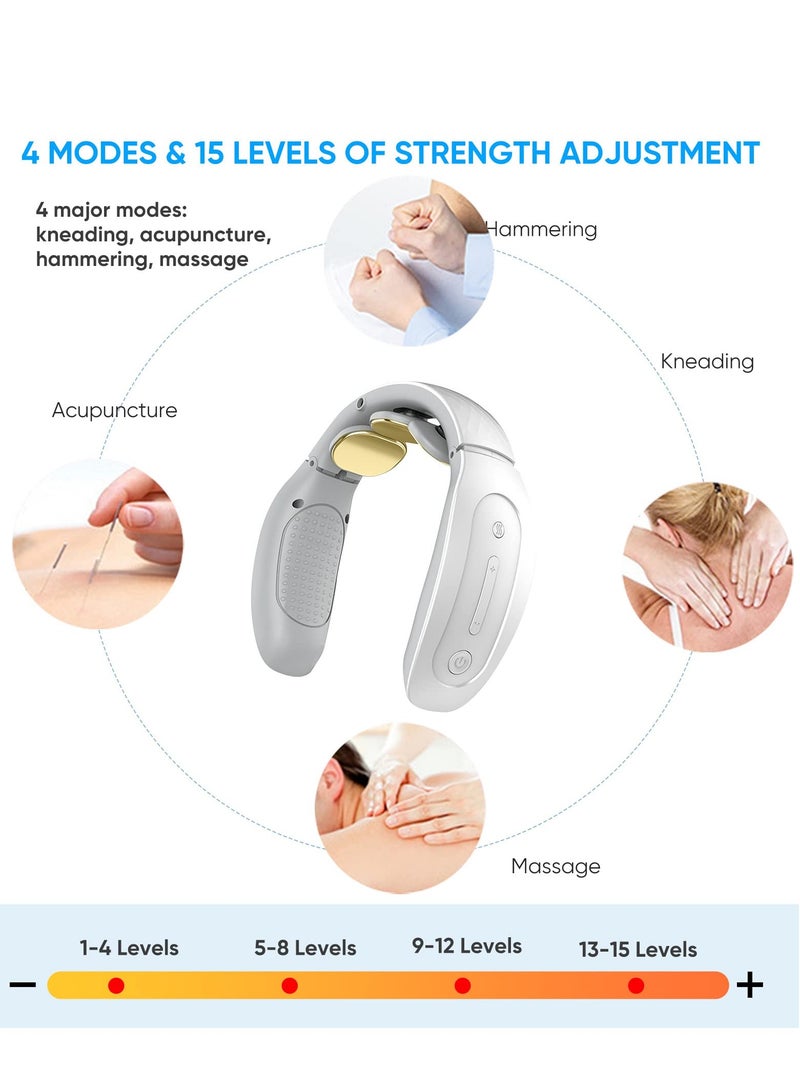 Neck Massager with Heat, Cordless Deep Tissue Vibration Infrared for Pain Relief, 4 Modes 15 Levels Cordless, Portable Gift Women Men