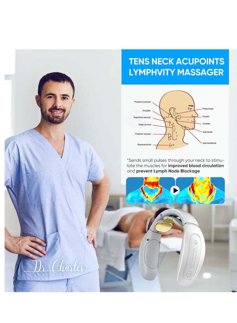 Neck Massager with Heat, Cordless Deep Tissue Vibration Infrared for Pain Relief, 4 Modes 15 Levels Cordless, Portable Gift Women Men