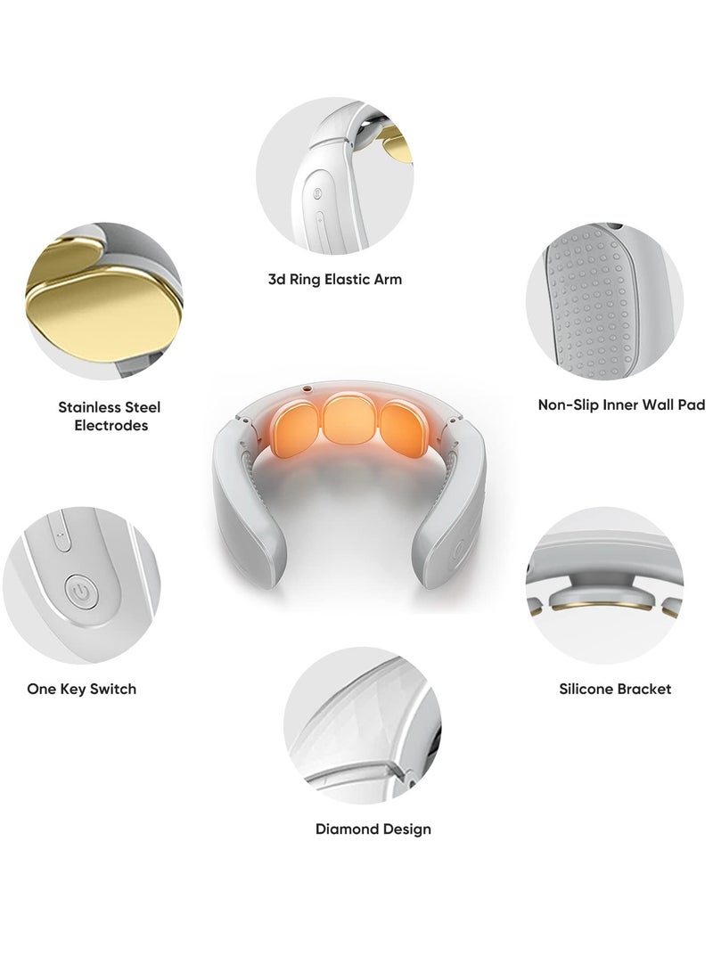 Neck Massager with Heat, Cordless Deep Tissue Vibration Infrared for Pain Relief, 4 Modes 15 Levels Cordless, Portable Gift Women Men