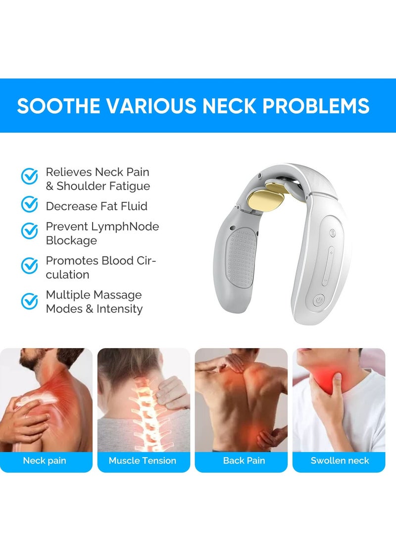 Neck Massager with Heat, Cordless Deep Tissue Vibration Infrared for Pain Relief, 4 Modes 15 Levels Cordless, Portable Gift Women Men