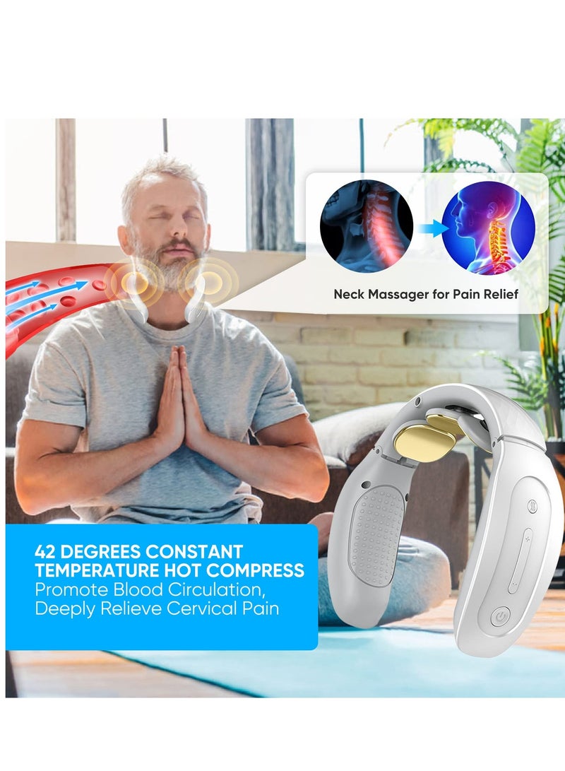 Neck Massager with Heat, Cordless Deep Tissue Vibration Infrared for Pain Relief, 4 Modes 15 Levels Cordless, Portable Gift Women Men