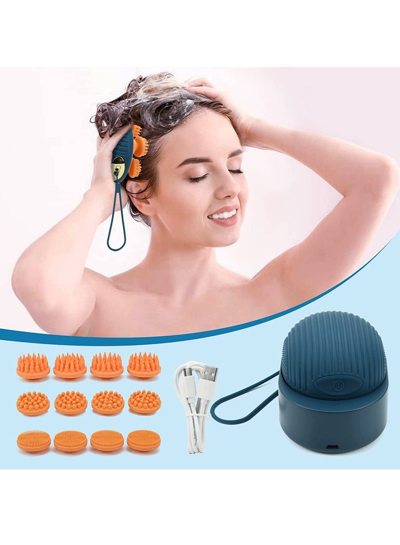 Electric Scalp Massager, Waterproof Portable Head Massager for Hair Growth Handheld Hair Massager with 4 Massage Heads, Detachable and Washable Handheld Scratcher for Deep Clean Hair Growth Head Relax