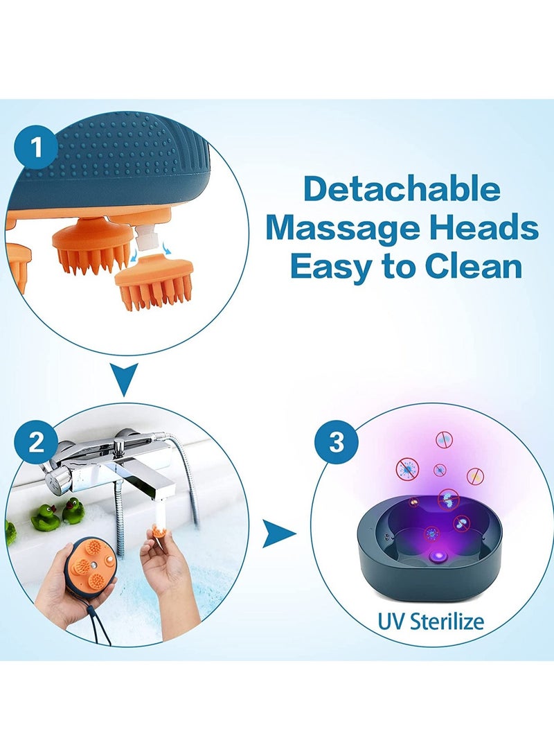 Electric Scalp Massager, Waterproof Portable Head Massager for Hair Growth Handheld Hair Massager with 4 Massage Heads, Detachable and Washable Handheld Scratcher for Deep Clean Hair Growth Head Relax