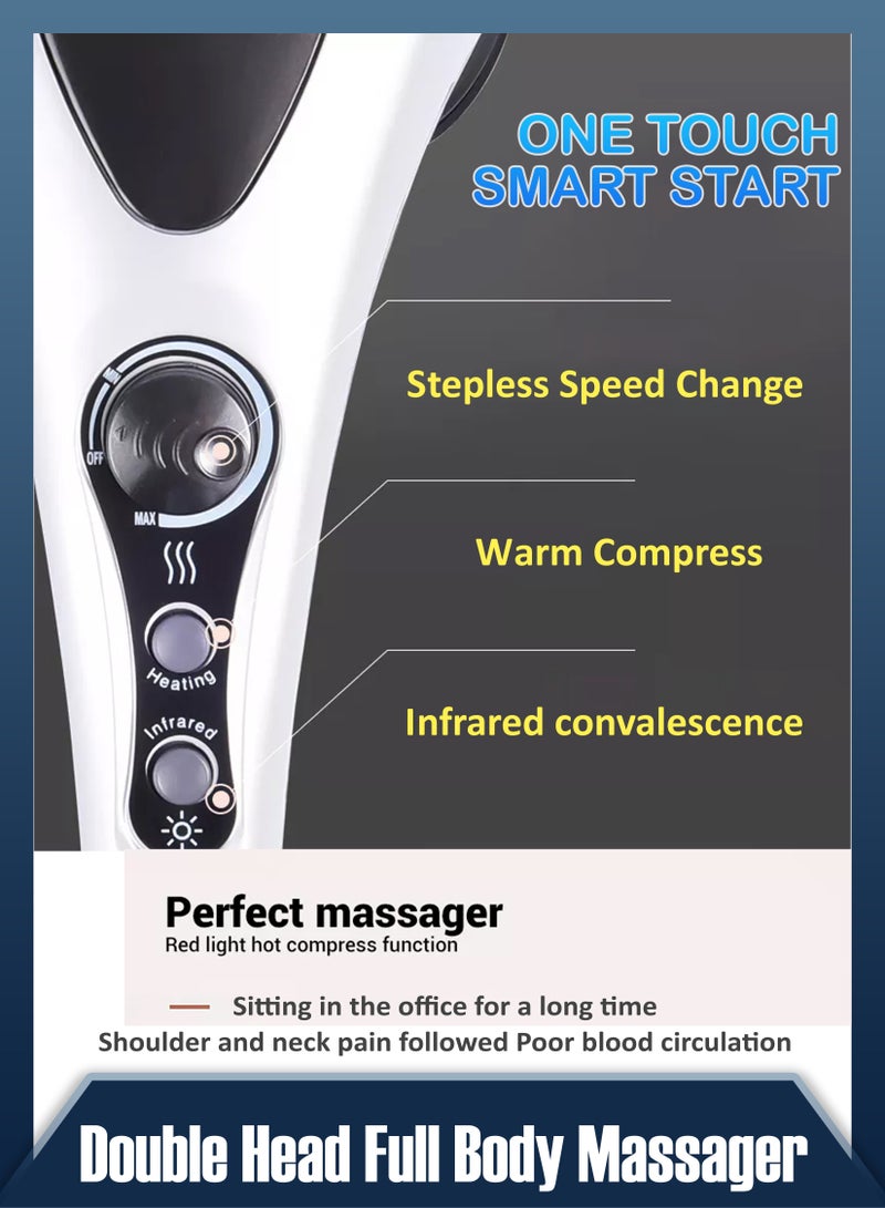 Handheld Full Body Massage With Heating Vibration Infrared Deep Tissue Massage Dual Head For Neck Shoulder Back Arms Leg Foot Calf Muscle Relax Pain Hand Tension Relief Massager